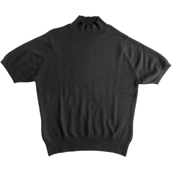 Nieman Marcus 100% Pure Cashmere Short Sleeve Sweater Womens Large Black - Picture 1 of 5